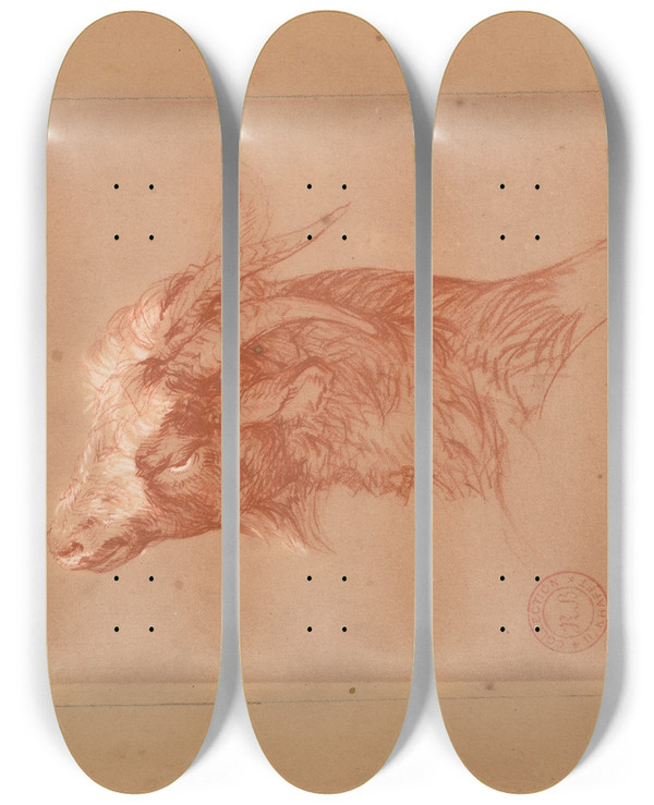 Triptych art skateboard deck of Jacquesraymond Brascassat Tte De Chvre by Jacques Raymond Brascassat (1804-1867)