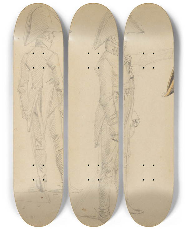 Triptych art skateboard deck of Wilhelm Von Kobell Studies Of Major Von Washington by Wilhelm von Kobell (1766-1853)