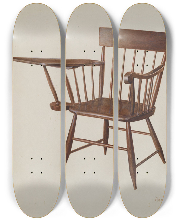 Triptych art skateboard deck of Adele Brooks Windsor Chair by Adele Brooks