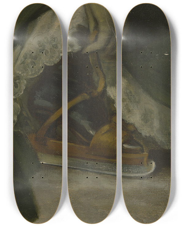 Triptych art skateboard deck of Philipp Rumpf Fu Einer Dame Mit Schlittschuh by Philipp Rumpf (1821-1896)
