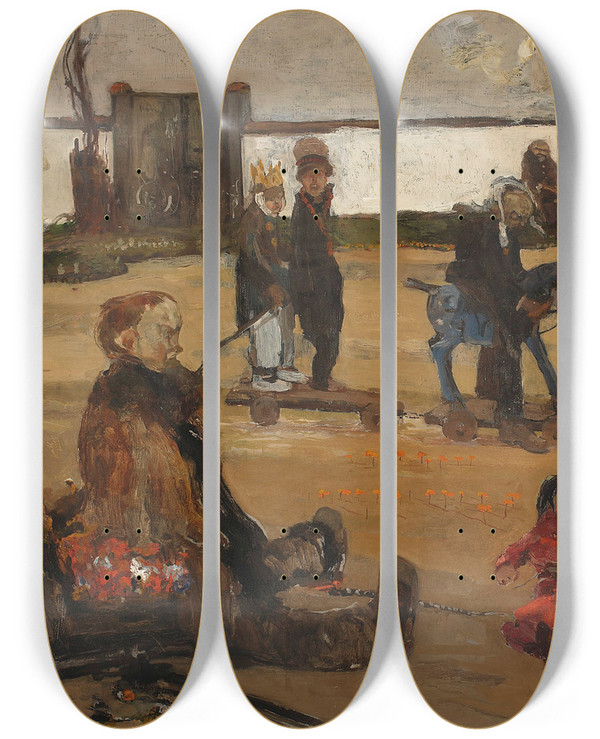 Triptych art skateboard deck of Witold Wojtkiewicz Circus Of Madmen Series Madness by Witold Wojtkiewicz (1879-1909)