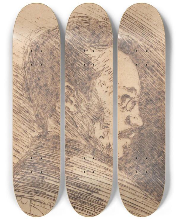 Triptych art skateboard deck of Peder Severin Kryer Portrt Af Julius Paulsen by Peder Severin Kroyer (1851-1909)