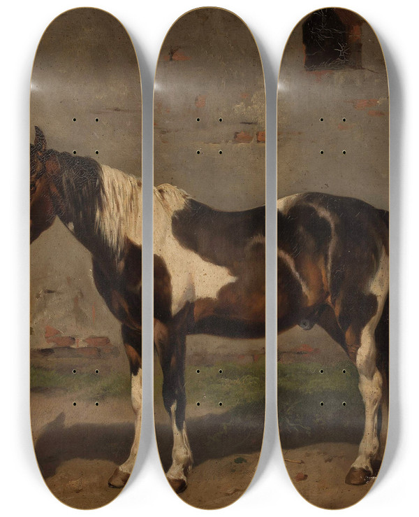 Triptych art skateboard deck of Jzef Brodowski Horse With The Barn In The Background by Jozef Brodowski (1772-1853)