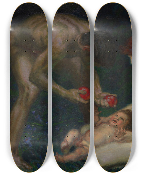 Triptych art skateboard deck of Franz Von Stuck Adam Und Eva Die Familie by Franz Von Stuck (1863-1928)