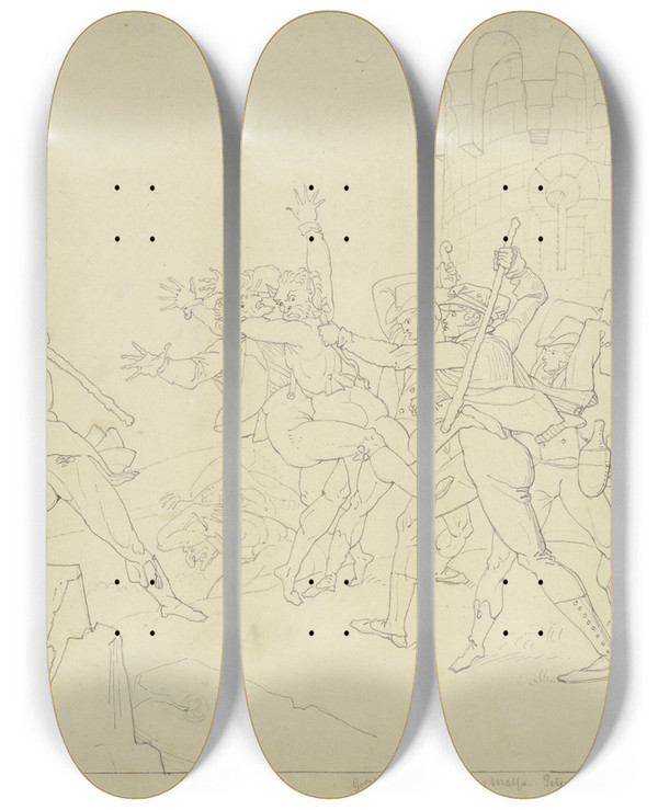 Triptych art skateboard deck of Peter Von Cornelius Die Schlacht Bei Knigstein Taunusreise by Peter Von Cornelius (1784-1867)