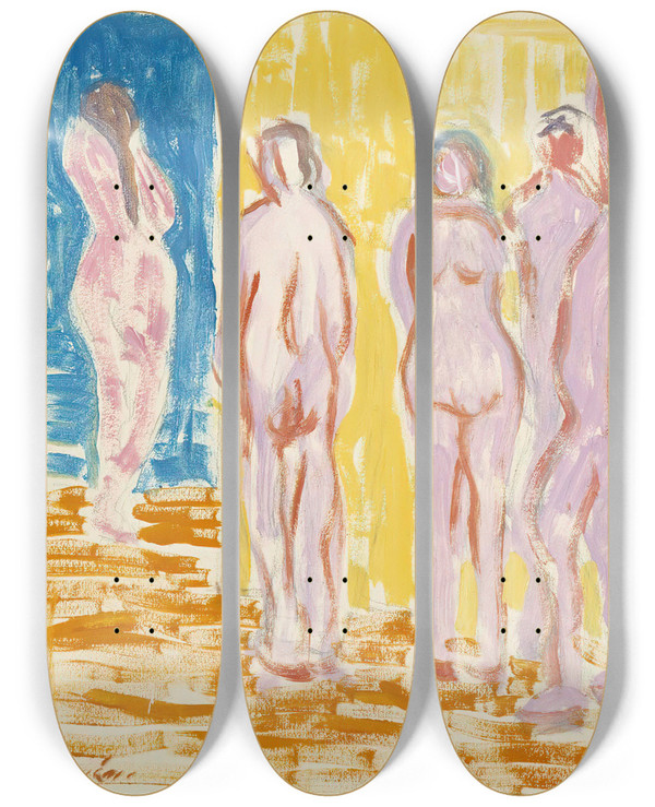 Triptych art skateboard deck of Alvar Cawn Alastomat by Alvar Cawen (1886-1935)
