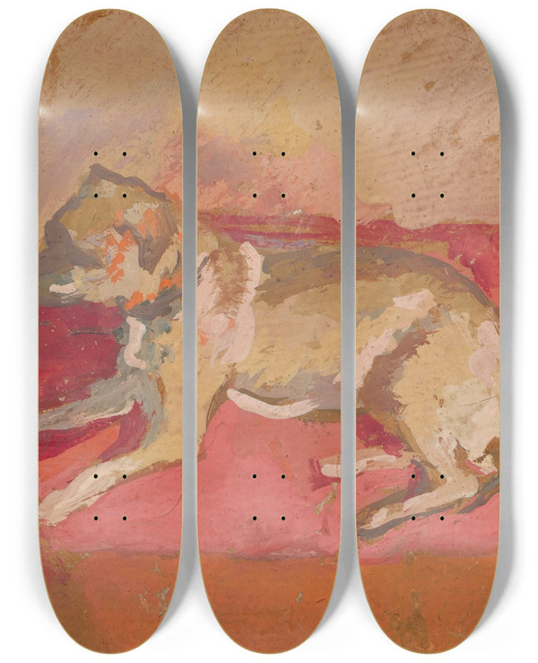 Triptych art skateboard deck of Zygmunt Waliszewski Lying Dog_1 by Zygmunt Waliszewski (1897-1936)