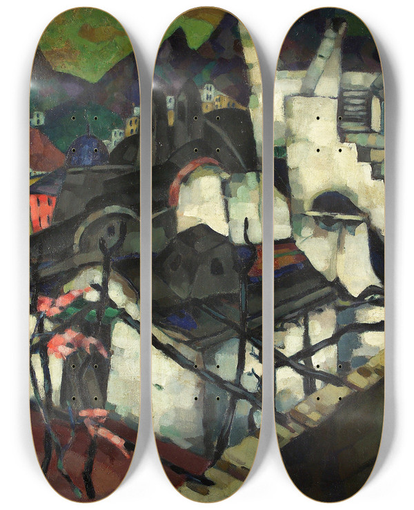 Triptych art skateboard deck of Konrad Mgi Capri Motiiv by Konrad Magi (1878-1925)