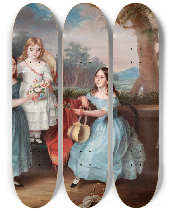 Triptych art skateboard deck of Martha Berkeley Georgina Emily And Augusta Rose by Martha Berkeley (1813-1899)