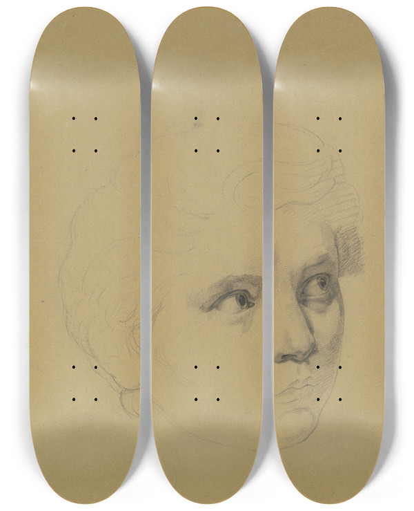 Triptych art skateboard deck of Eugen Eduard Schffer Portrait Of A Boy by Eugen Eduard Schaffer (1802-1871)