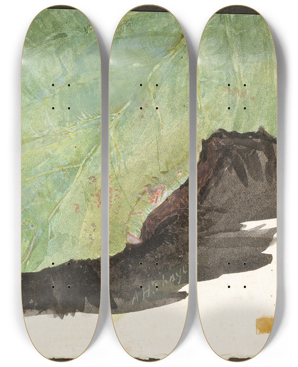 Triptych art skateboard deck of Abbott Handerson Thayer Heterocampa Biundata Walker Study For Book Concealing Coloration In The Animal Kingdom by Abbott Handerson Thayer (1849-1921)