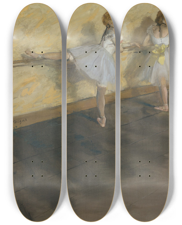 Triptych art skateboard deck of Edgar Degas Dancers Practicing At The Barre by Edgar Degas (1834-1917)
