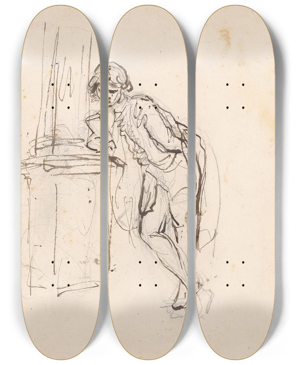 Triptych art skateboard deck of Sir Joshua Reynolds Young Man Standing by Sir Joshua Reynolds (1723-1792)