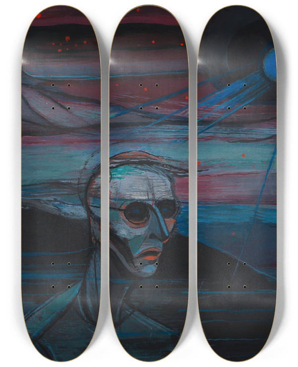 Triptych art skateboard deck of Karl Wiener Ohne Titel Aus Die 150 Bltter Ii by Karl Wiener (1901-1949)