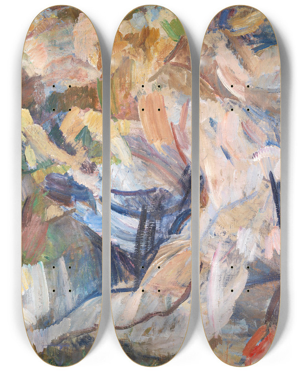 Triptych art skateboard deck of Edvard Weie Romantic Fantasy Ii by Edvard Weie (1879-1943)
