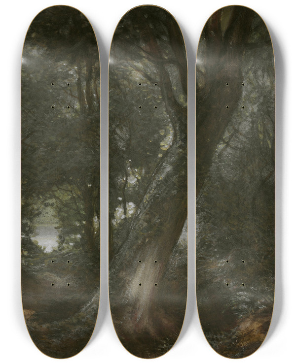 Triptych art skateboard deck of Egron Lundgren In The Forest by Egron Lundgren (1815-1875)
