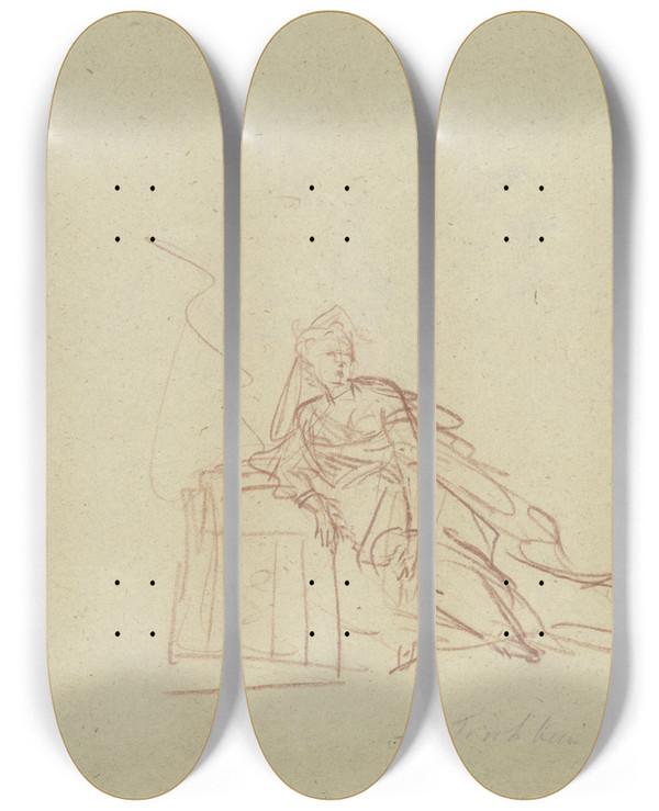 Triptych art skateboard deck of Johann Heinrich Tischbein The Elder Resting Lady by Johann Heinrich Wilhelm Tischbein (1722-1789)