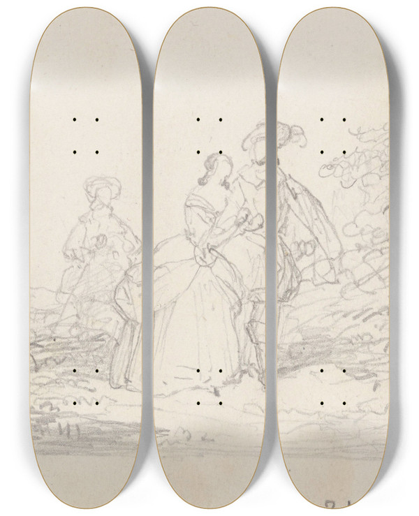 Triptych art skateboard deck of Nicaise De Keyser Walk_1 by Nicaise De Keyser (1813-1887)