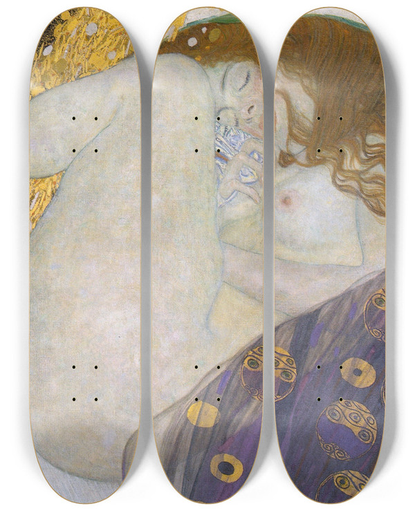 Triptych art skateboard deck of Gustav Klimt Danae by Gustav Klimt (1862-1918)