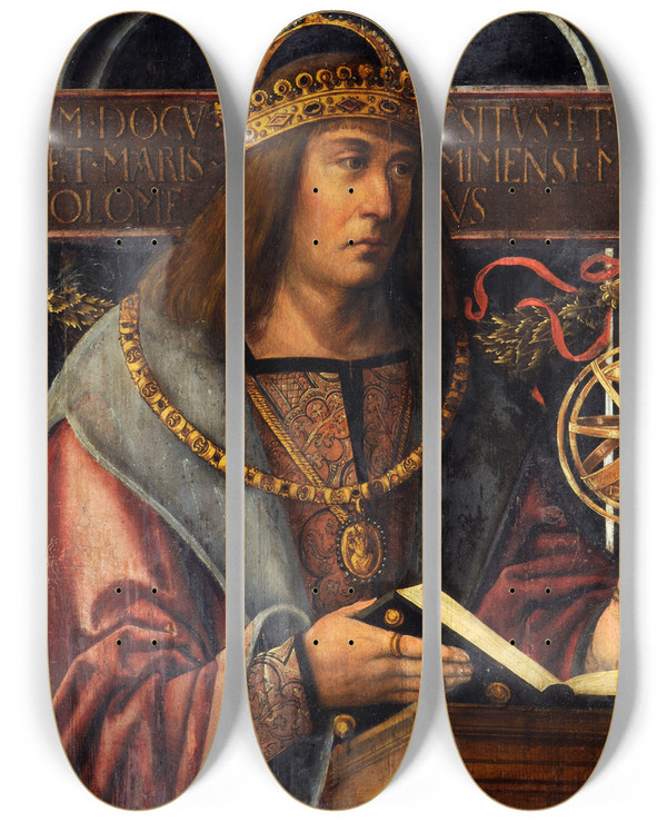 Triptych art skateboard deck of Circle Of Ambrosius Holbein Idealized Portrait Of Ptolemy by Circle Of Ambrosius Holbein (1494-1519)