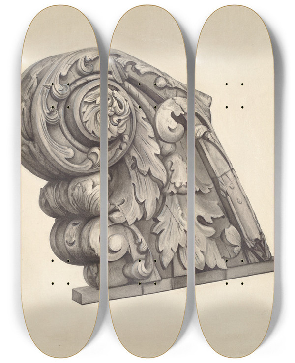 Triptych art skateboard deck of American 20Th Century Billethead From Frigate Sabine by American 20Th Century