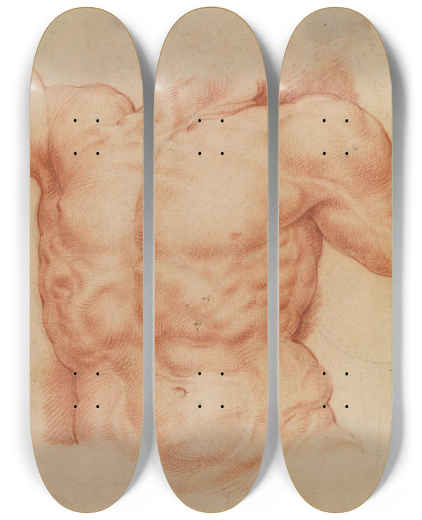 Triptych art skateboard deck of Willem Panneels Front View Of Laocoons Torso by Willem Panneels (1600-1634)