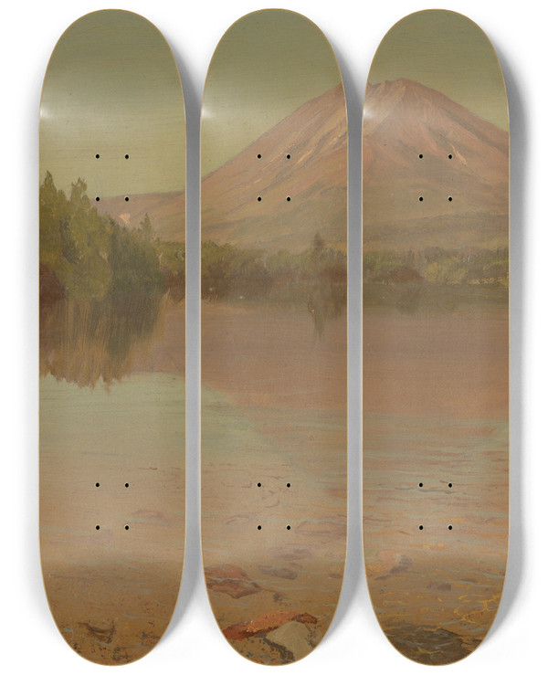 Triptych art skateboard deck of Frederic Edwin Church Mt Katahdin From Lake Katahdin_1 by Frederic Edwin Church (1826-1900)