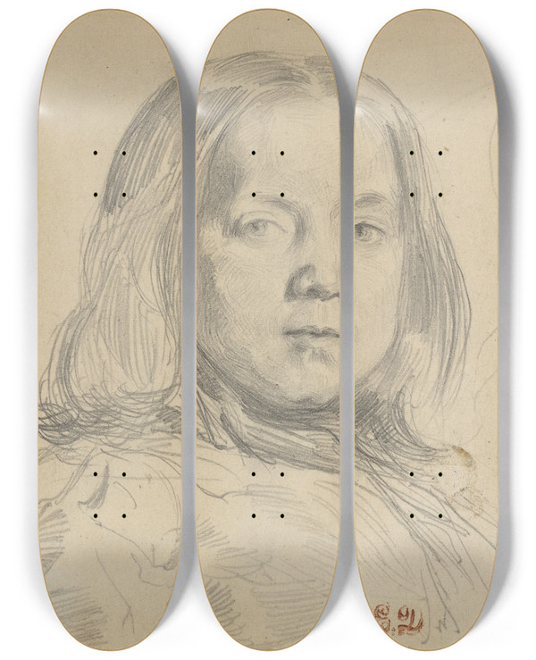 Triptych art skateboard deck of Eugne Delacroix Portrait Of A Child by Eugene Delacroix (1798-1863)