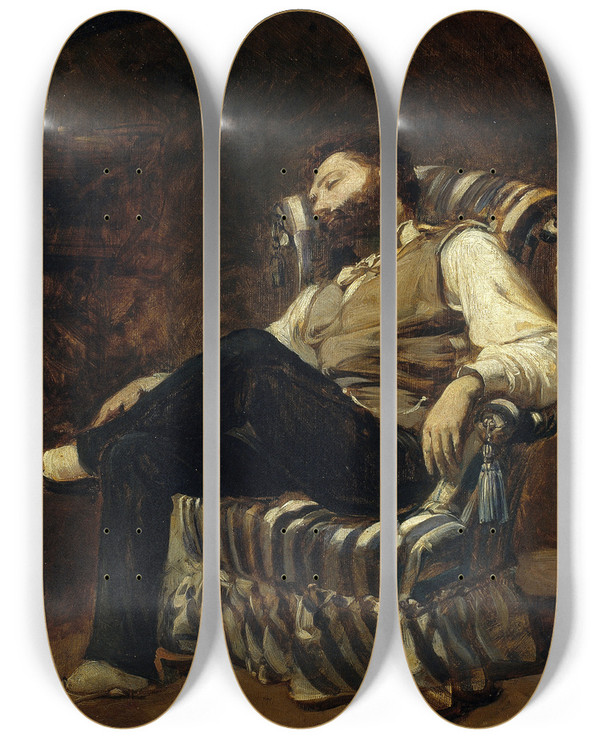 Triptych art skateboard deck of Ramon Mart I Alsina The Siesta by Ramon Marti I Alsina (1826-1894)