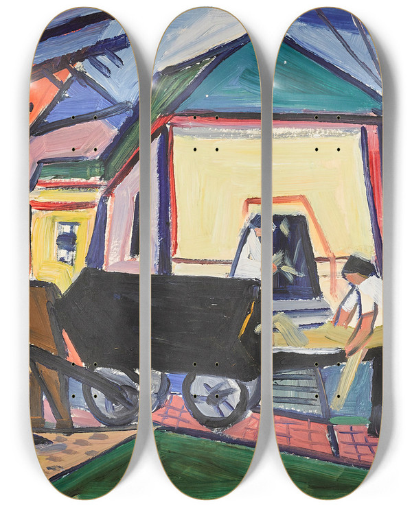 Triptych art skateboard deck of Alexander Konstantinovich Bogomazov Cart by Alexander Konstantinovich Bogomazov (1880-1930)