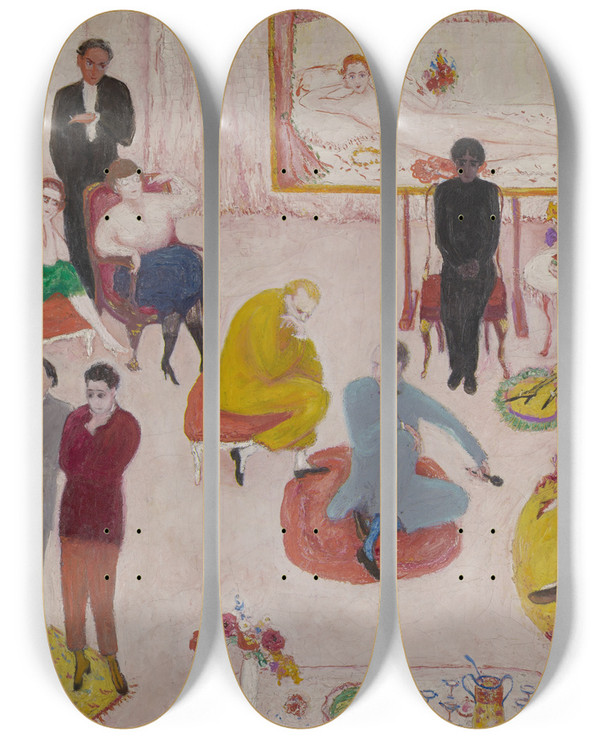 Triptych art skateboard deck of Florine Stettheimer Studio Partysoire by Florine Stettheimer (1871-1944)