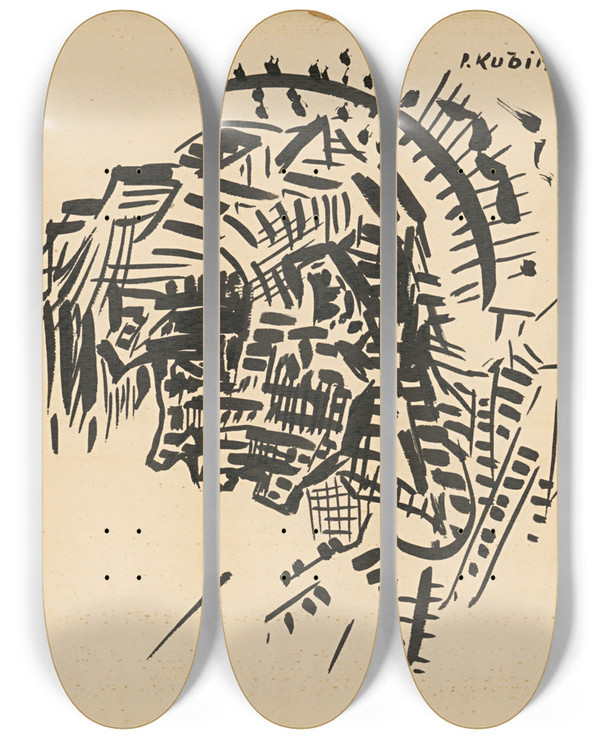 Triptych art skateboard deck of Arnold Peter Weiszkubnan Head Selfportrait As P Kubnan by Arnold Peter Weisz-Kubnan (1898-1944)