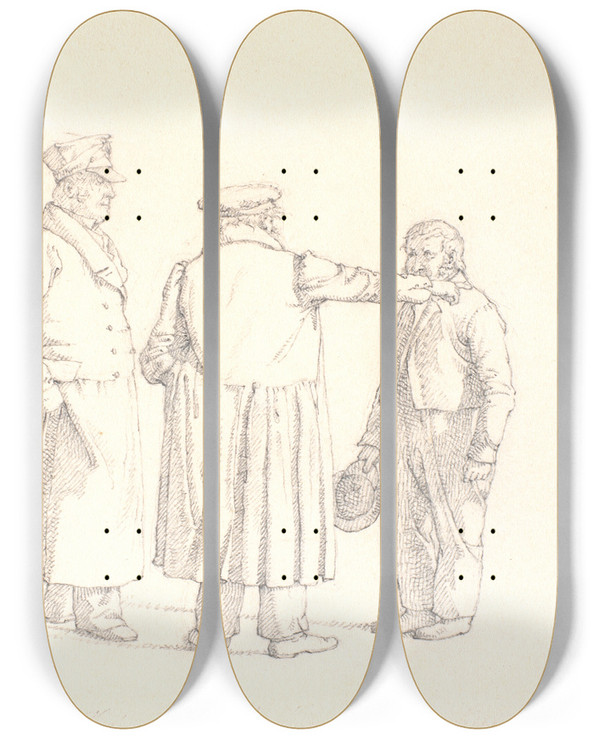 Triptych art skateboard deck of Christen Kbke Tre Personer I Samtale Rygvendt I Midten Bagermester Kbke Tv Major Krohn Og Th Slavesergent Sprch by Christen Kobke (1810-1848)