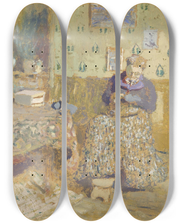 Triptych art skateboard deck of Douard Vuillard Madame Vuillard Sewing by douard Vuillard (1868-1940)