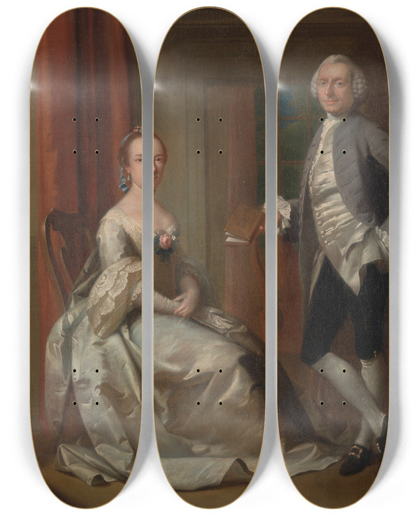 Triptych art skateboard deck of Mason Chamberlin Conversation Piece by Mason Chamberlin (1727-1787)