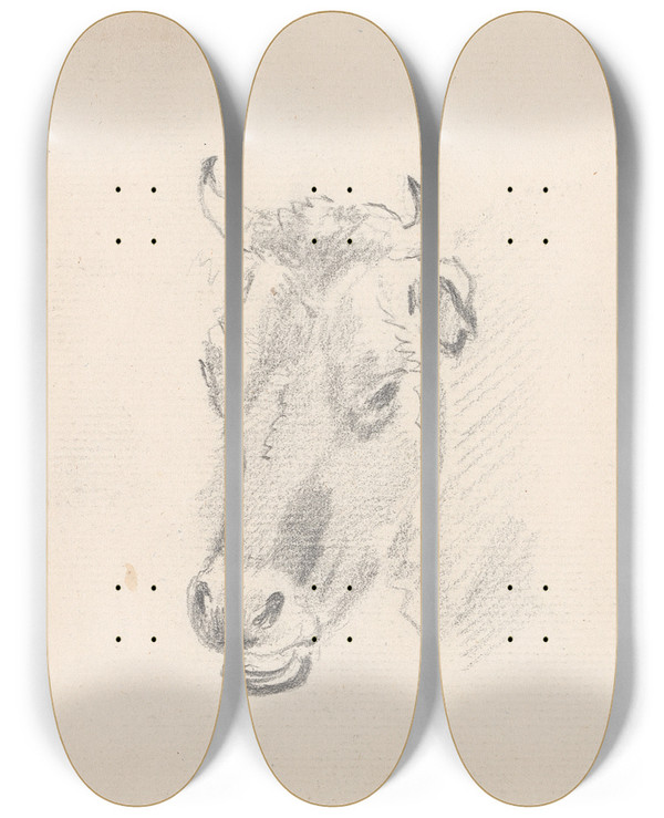 Triptych art skateboard deck of Sawrey Gilpin Study Of A Cows Head by Sawrey Gilpin (1733-1807)
