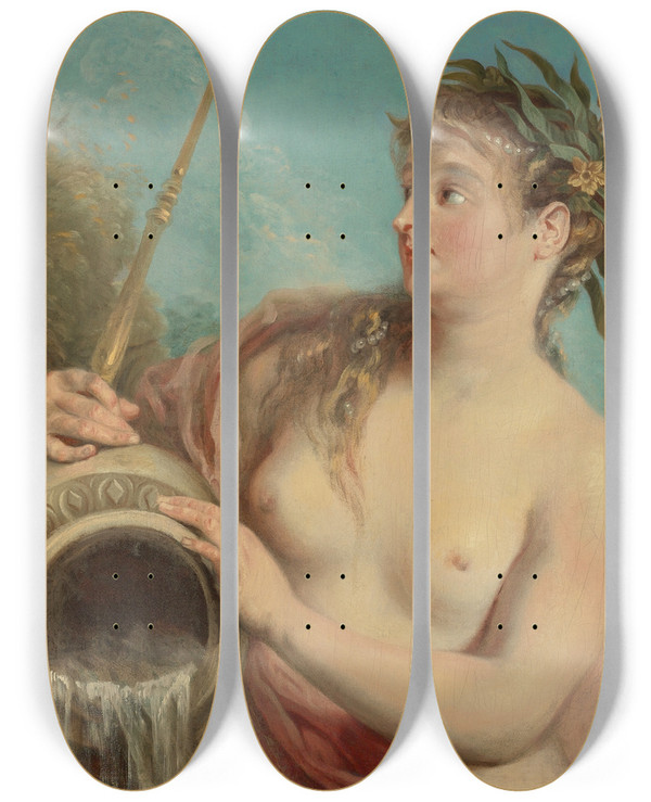 Triptych art skateboard deck of Jeanantoine Watteau Nymphe De Fontaine by Jean-Antoine Watteau (1684-1721)