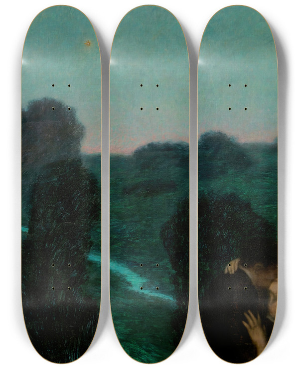 Triptych art skateboard deck of Franz Von Stuck The Evening Star by Franz Von Stuck (1863-1928)