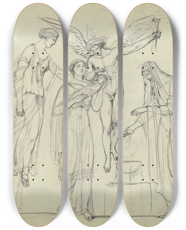 Triptych art skateboard deck of Heinrich Friedrich Fger Mythological Scene by Heinrich Friedrich Fger (1751-1818)