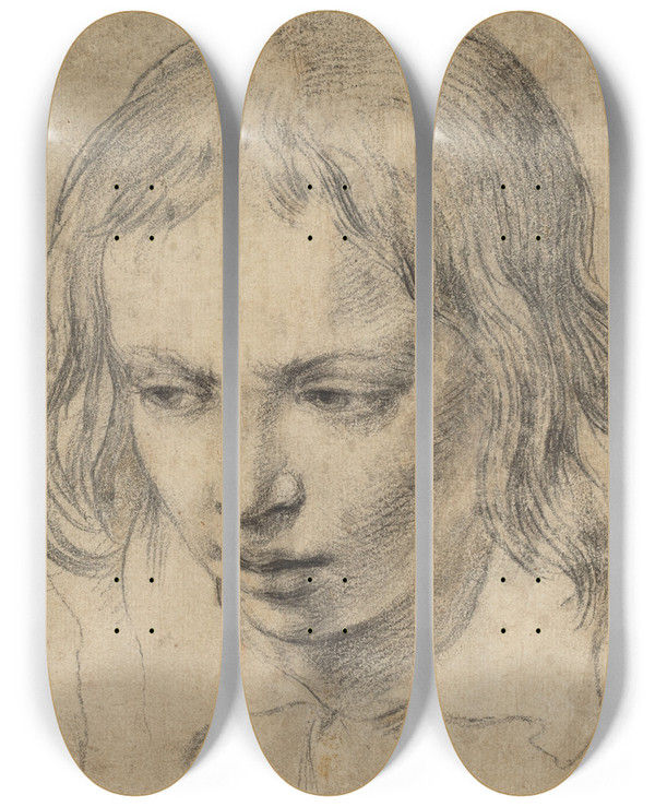 Triptych art skateboard deck of Dutch 17Th Century Head Of A Young Man Recto by Dutch 17Th Century