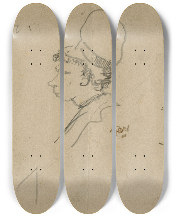Triptych art skateboard deck of Floris Verster Two Heads Of Boys by Floris Verster (1861-1927)