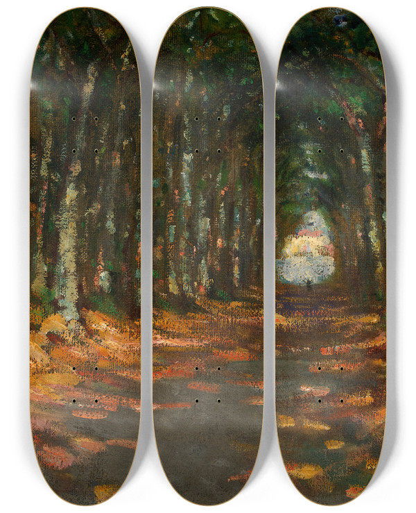 Triptych art skateboard deck of Alice Pike Barney Allee Dans Le Parc by Alice Pike Barney (1857-1931)