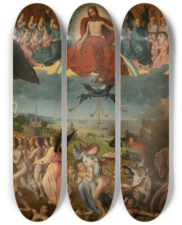 Triptych art skateboard deck of Jan Provost The Last Judgment by Jan Provost (1460-1529)