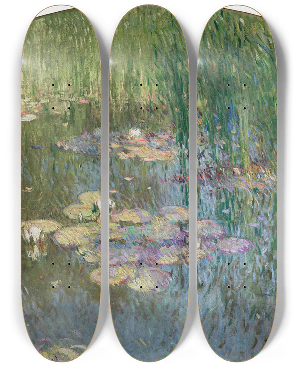 Triptych art skateboard deck of Pierreeugne Montzin Nymphas by Pierre-Eugne Montzin (1874-1946)