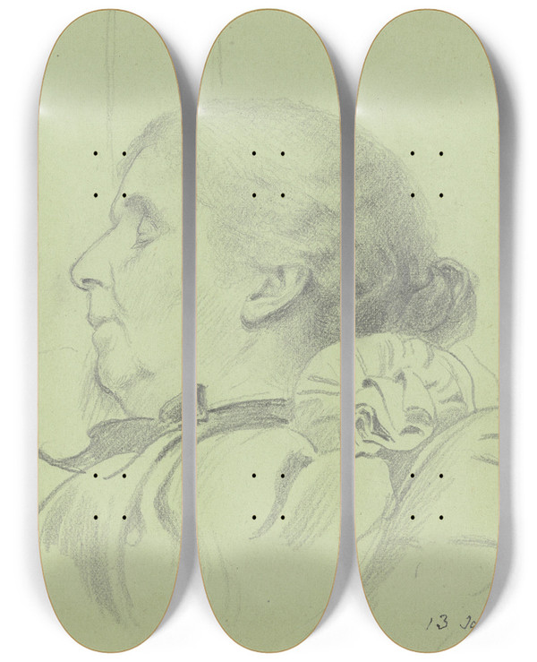 Triptych art skateboard deck of Otto Scholderer Luise Scholderer Schlafend_4 by Otto Scholderer (1834-1902)