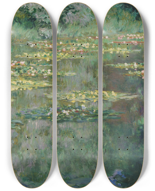 Triptych art skateboard deck of Claude Monet Le Bassin Des Nympheas by Claude Monet (1840-1926)