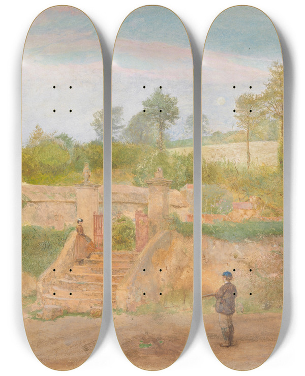 Triptych art skateboard deck of John William North A Young Lover by John William North (1842-1924)