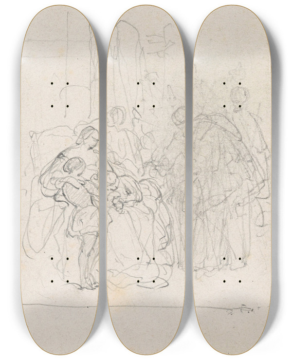 Triptych art skateboard deck of Nicaise De Keyser Historical Scene_9 by Nicaise De Keyser (1813-1887)