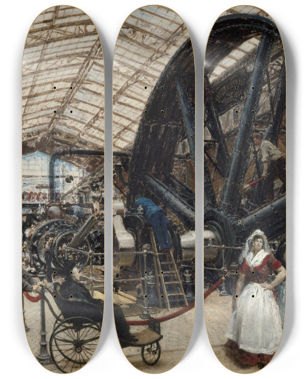 Triptych art skateboard deck of Louis Broud Intrieur De La Galerie Des Machines Lexposition Universelle De 1889 by Louis Beroud (1852-1930)