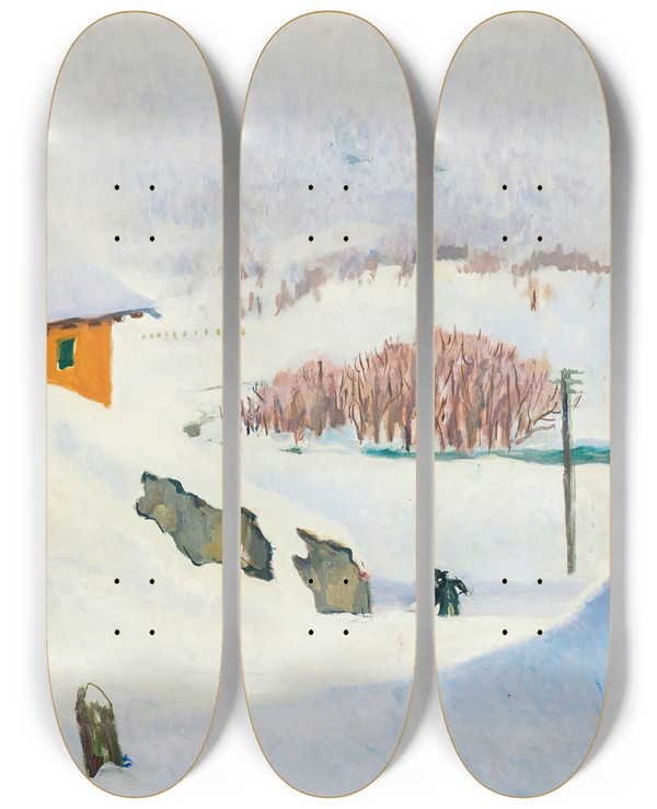Triptych art skateboard deck of Giovanni Giacometti Inverno by Giovanni Giacometti (1868-1933)
